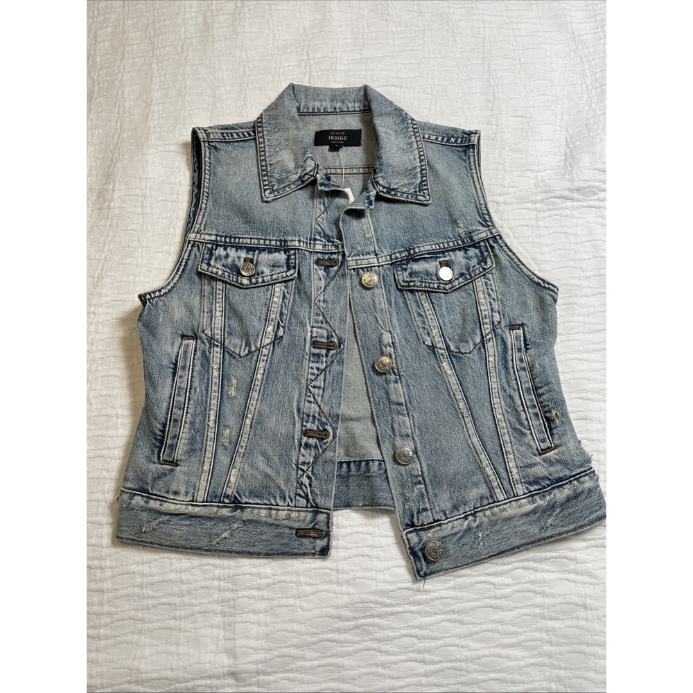 J.CREW Indigo Blue Denim Cotton Vest Women's S Button Up Pockets Utility NWT